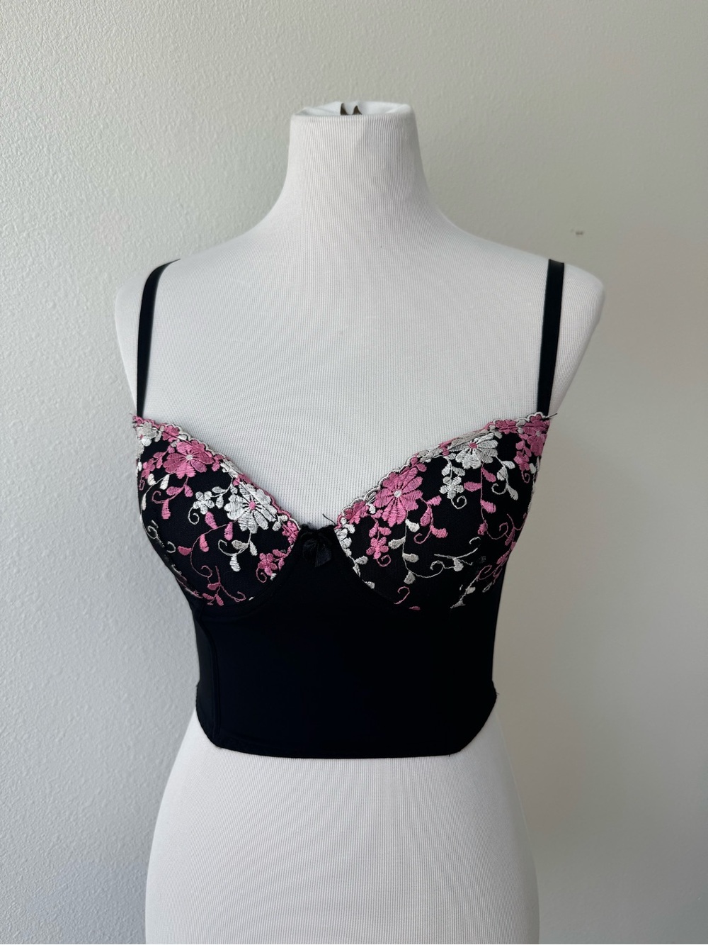 Rampage Y2K Black and Floral Lace Bralette Corset Back Top